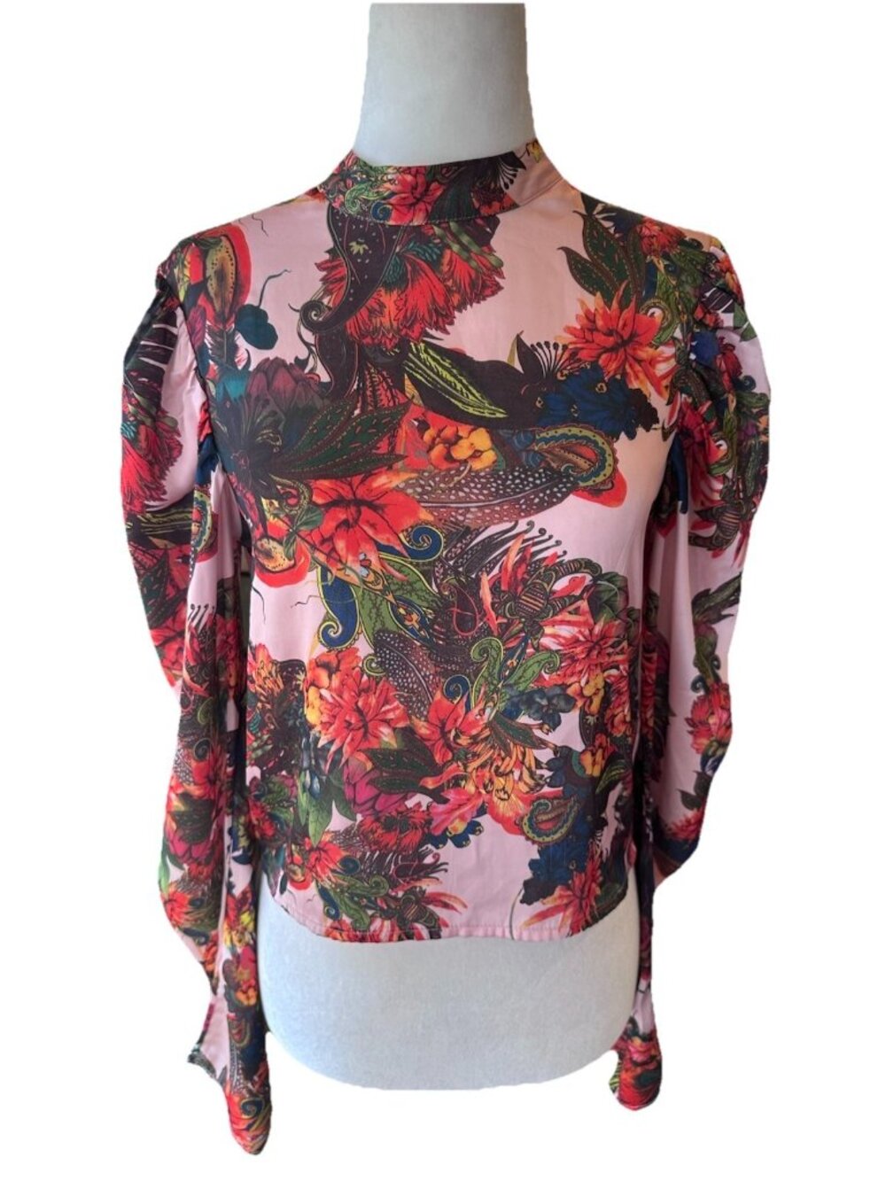 H&M Floral Long Sleeve Blouse with Puffy Sleeves Size 4 Button Up Back